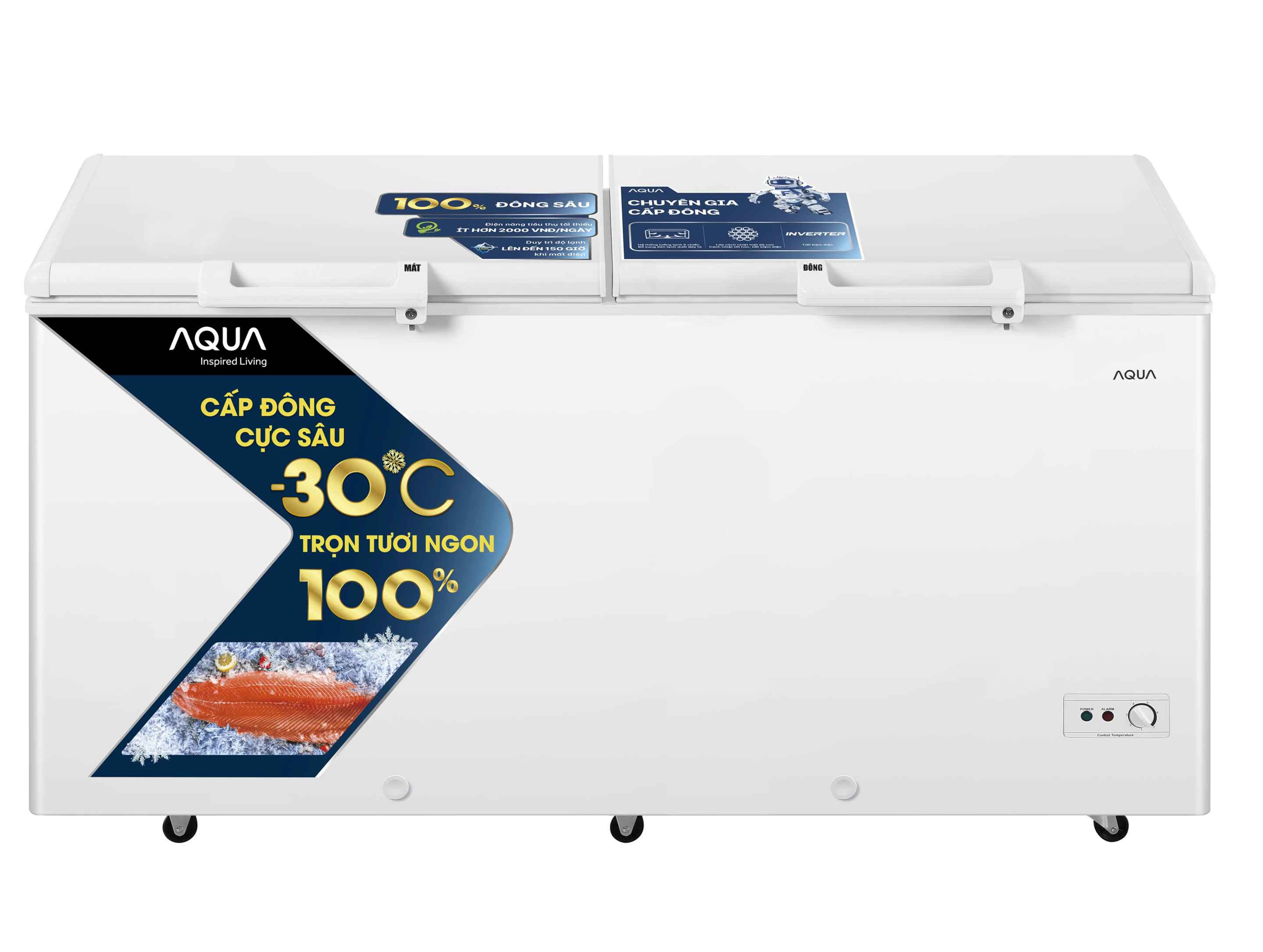 Tủ bảo quản Aqua inverter 365 lít AQF-C5702E, 2 ngăn đông mát, dàn đồng